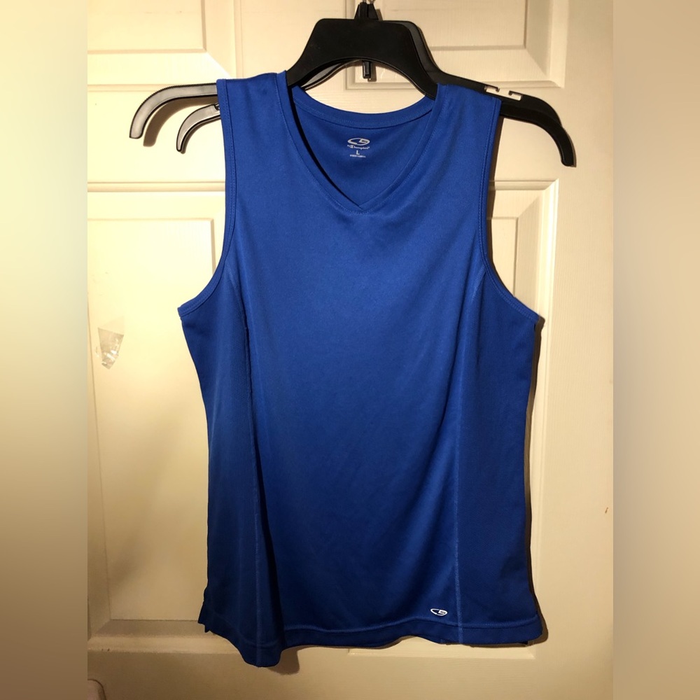 Blue work out moisture wicking muscle tank top C9 by Champion Size Large EUC